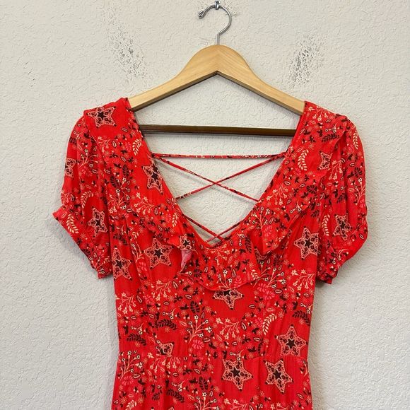 SPELL & THE GYPSY Collective Celestial Mini Dress Lace Up Back in Red - Picture 3 of 15